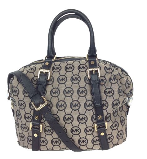 michael kors bedford satchel monogram jacquard|Michael Kors Bedford Jacquard Medium Satchel, Beige/Black.